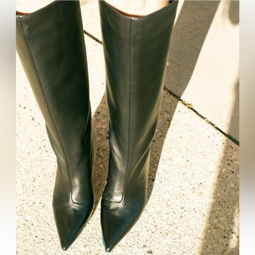 $650 Loeffler Randall Women's Whitney Heel Tall Leather Pull On Boot Black 6.5 - Picture 5 of 14